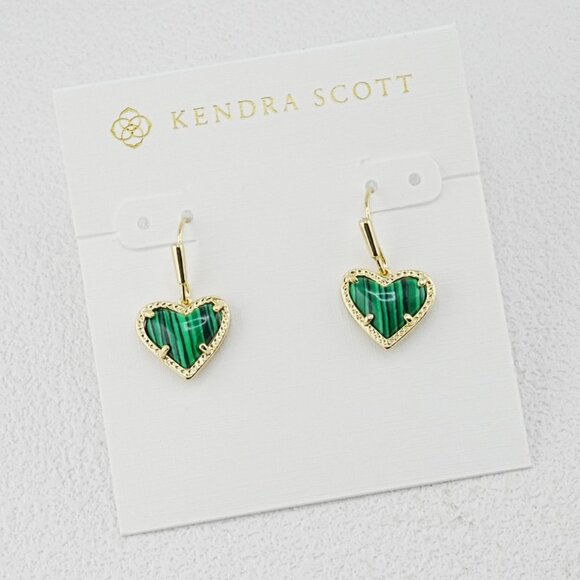 Kendra Scott Heart Malachite Earrings - Picture 1 of 1